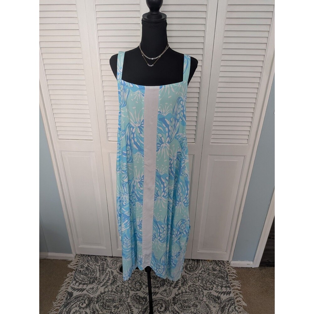 Lilibridge Dress Womenโs XL Tropical Hawaiian Beach Blue Cover-up Coastal NEW